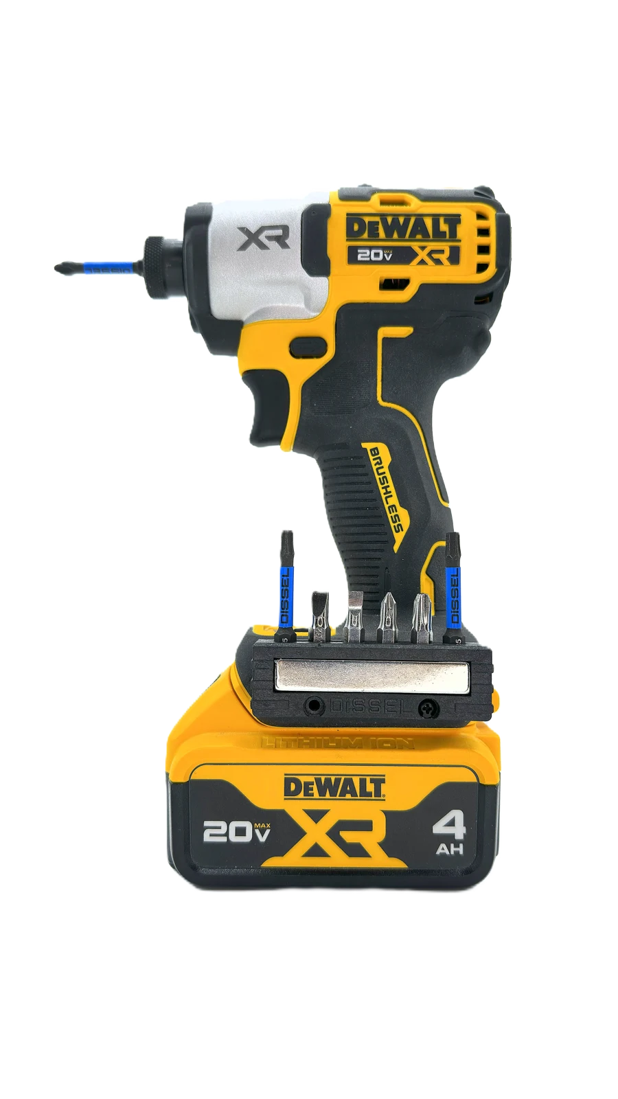 DiSSEL holder mounted on a DeWalt impact driver